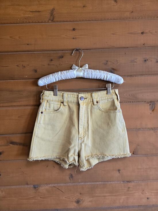 Wrangler Pants - Wrangler Jean Short Billabong Yellow High Waisted Cowgirl Shorts Raw Hem 25 Y2K